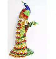 Bejeweled Enameled Trinket Box/Figurine With Rhinestones-9.5"Giant Peacock