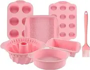 Acidea Nonstick Silicone Bakeware Set, 7set Baking Cake Pan, Economical BPA Free Heat Resistant Bakeware Suppliers Tools Kit with Silicone Brush for DIY Loaf Bread Cheesecake Pizza Cupcake Muffin