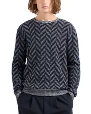 Emporio Armani Allover Bicolor Chevron Jacquard Wool Sweater