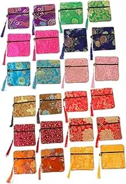 GARVALON 24pcs Brocade Jewelry Pouch Elegant Portable Organizer for Jewelry Travel Drawstring Bags for Earrings Bracelets and Trinkets Storage