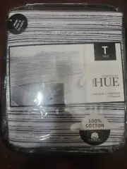 NEW Home Hue Twin 3 piece sheet set 100% Cotton Navy Stripe Print