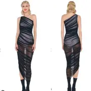 Norma Kamali Diana Gown - Black/Snow White - Large - New with tags