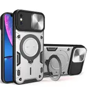 case For iPhone Xs Max Slide Camera Lens Protection and Built in 360 Rotatable Ring Holder - Silvery