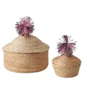 Set of 2 IKEA MAVINN Basket With Lid Jute Storage Organizer 105.520.29