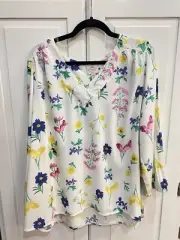 St. John's Bay White Rayon Floral Women’s Blouse Petite PXL