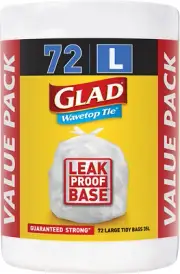 Glad Wavetop Tie Kitchen Tidy Bags, 72 Large Garbage Bags, Large Size Fits 35L B