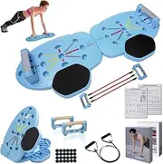 Foldable Push Up Board with Accessorie,Portable Pushup Bar Strength Training Equipment for Home Workouts,Includes 2 Resistance Bands, 3 Detachable Trainers, 2 Handles &Non-slip Pads for Total Body Fitness