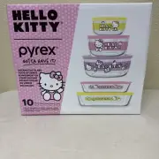 NIB Hello Kitty Pyrex 10 Piece Decorated Glass Food Storage Containers