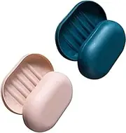 2Pcs Soap Box,Plastic Soap Dish with Cover,Soap Savers Suitable for Bathroom,Shower,Outdoor Hiking Camping,Travel Storage(Dark Blue+Pink)
