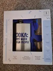 BKLYN STEEL CO. Vodka Happy Water Fun People Flask and 2 Shot Glass Set