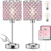 Crystal Table & Bedside 3-Way Dimmable Touch Nightstand Pink Accent Lamp - USB C