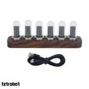 IPS RGB LED Music Spectrum Pseudo Glow Tube Rhythm Light Alarm Clock Walnut Base