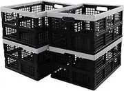 Afromy 4-Pack 30L Plastic Folding Crate, Collapsible Storage Crates Basket, Black