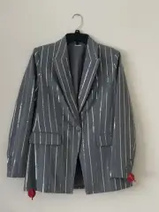 Elie Tahari Grey Sequined Stripped Blazer sz.6 NWT $495