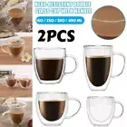 2PCS Double Wall Insulated Glass Tea Coffee Cup Drinking Mug with Handle Set