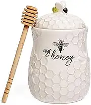 Young's Inc. Ceramic Honey Jar with Wooden Honey Dipper - Farmhouse Kitchen Decor - Tea Accessories