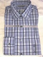 NEW Van Heusen Men's Dress Shirt Fitted 15-1/2 34/35 Wrinkle-Free Blue Plaid Wht
