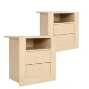 2X Bedside Tables Storage Cabinet Nightstand 2 Drawer 1 Shelf ZURI OAK