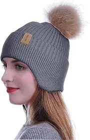 [HEYANN] Winter Knitted Hat Earflap Hat, Unisex Earflaps Beanie Hat Warm Winter Hats Knit Windproof Skull Cap Winter Hats for Women Umbrella Hat for Outdoor Walking Running