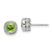 14k White Gold Cushion Peridot and Diamond Earrings