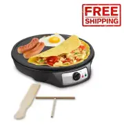 Electric Crepe Frying Pan Pancake Portable Griddle Maker Machine Breakfast