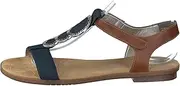 [Rieker] 64278-16, Women's Open Toe Sandal, Blue (Navy/Tan)