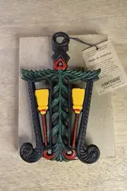 John Wright Cast Iron Broom Trivet Vintage Painted