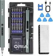 ORIA Electric Screwdriver Set, 33 in 1 Precision Repair Tool Kit with 24 Bits, 2 Torque Gears, LED Light, Rechargeable Screwdriver Kit for Phones, Watch, PC