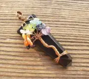 BLACK TOURMALINE COPPER FLAT POINT TREE OF LIFE PENDANT GEMSTONE