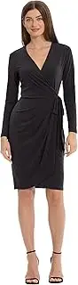 [Maggy London] Women's Long Sleeve Matte Jersey Wrap Career Office Workwear Desk to Dinner Event Guest of