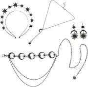 ASAKKURA Unique Gothic Style Jewelry Set: Star Moon Headband Earrings Vintage Necklace for