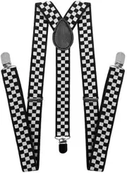 Suspenders for Women and Men | Elastic, Adjustable, 1 Checkered Black and White