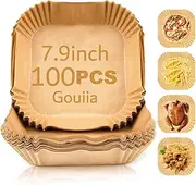 Gouiia Air Fryer Disposable Paper Liners 7.9 Inch Air Fryer Paper Liners 100PCS Non-Stick Air Fryer Parchment Liner Square, Oil Resistant, Waterproof, Food Grade Baking Paper for Roasting Microwave