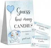 Guess How Many Candies Baby Shower Games, 1 Sign with 50 Cards, Balloon Elephant Candy Guessing Game, Guess How Many Gender Reveal Games for Party Birthday Decorations Supplies(MQ-8-22)