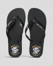 [Salty Life] Salty Life Men's Seafarer Flip Flops Slippers in Black/White Size 8 8 Black/White