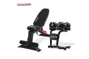 Powertrain 48KG Adjustable Dumbbell Set (Gold) & Stand with Flat Incline Decline Bench