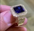3Ct Emerald Cut Lab-Created Sapphire Men's Wedding Ring 14k Yellow Gold Plated