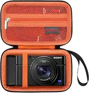 Elonbo Camera Carrying Case for Sony RX100 VII/ RX100 VI/ RX100 V/ RX100 IV/ RX100 III Compact Digital Camera, Vlogging Camera Travel Bag, Video Streaming Camera Storage Holder. Black+Orange