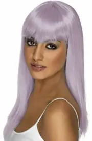 Smiffys Womens Long and Straight Lilac Wig with Bangs, One Size, Glamourama Wig