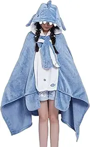 [Qmisify] Shark Sleeping Bag, Shark Sleeping Blanket Hoodie, Soft Stuff Shark Blanket, Adorable Shark Costume Shawl with Relaxing, Shark Blanket Hoodie for Cosplay Halloween Girls Watching Movies