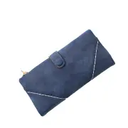 Women Synthetic PU Leather Clutch Bag Zipper Button Purse DARKBLUE COLOR
