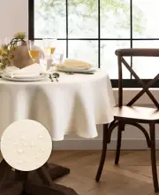 New Laurel Solid Texture Water and Stain Resistant Tablecloth 60x84 Oval Ivory