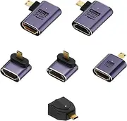 tunghey 6Pack 8K Micro HDMI to HDMI Adapter, 90 Degree Left and Right Angle U Shape Micro HDMI Male to HDMI Female Cable for Rasp-Berry Pi 4, Go-Pro Hero 7 and Other Sport Camera