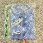 NWT Kenneth Cole Unlisted Dress Shirt Men's XL Blue Checkered Gingham Plaid