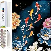 DoMyArt Acrylic Paint by Number Kit On Canvas for Adults Beginner, Paint with Acrylic Animals Art Painting Kits DIY Adult Crafts Acrylic Art Project Kits (Koi Fishes)