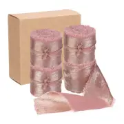 4pcs Chiffon Ribbon, 1"x5 Yard Silk Ribbon, Rose Gold Glitter Fabric Ribbon