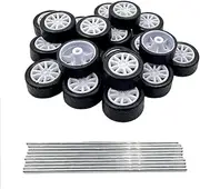 20PCS Small Toy Car Wheel 18mm Model Car Mini Rubber Tire Wheels with 10PCS Shaft Round Rod Axles for DIY Model Toy RC Car Truck Robot Building Accessories (White 2x18mm)