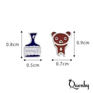 【Quenby】925純銀 小巧精緻小熊啤酒貼耳耳環/耳針(飾品/配件/