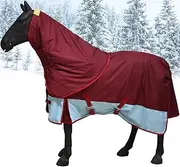 Lightweight Turnout Horse Paddock Blanket,Winter Warm Breathable Horse Blanket with Detachable Neck &Tail Cover,Waterproof Horse Rain Sheet,for Horse Clubs/Riding Competitions(135cm)