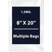 1.5Mil 8" X 20" | LDPE Clear Flat Poly Bags, Flexible & Durable | Multiple Bags